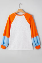 Load image into Gallery viewer, Light Grey Thanksgiving Turkey Sequin Graphic Color Block Long Raglan Sleeve Top
