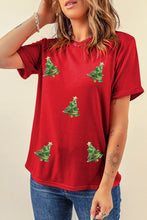 Load image into Gallery viewer, Red Sequined Christmas Tree Graphic Crewneck T Shirt
