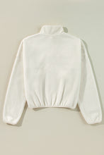 Load image into Gallery viewer, White Fleece Placket Turn-down Collar Drop Shoulder Sweatshirt
