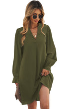 Load image into Gallery viewer, Green Split V Neck Ruffled Sleeves Shirt Dress
