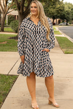 Load image into Gallery viewer, Apricot Geometric Print Collared V Neck Plus Size Mini Dress
