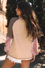 Load image into Gallery viewer, Jet Stream Mixed Print Raglan Sleeve Ribbed Knit Patchwork Blouse
