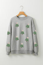 Load image into Gallery viewer, Gray Sequined Xmas Tree Patched Patterned Holiday Pullover Sweatshirt
