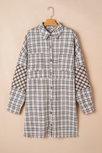 Load image into Gallery viewer, White Stripe Plus Size Plaid Buttoned Raw Hem Tunic Shirt Dress
