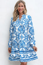 Load image into Gallery viewer, Sky Blue Tribal Print Button Up Notch Neck Loose Mini Dress
