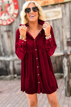 Load image into Gallery viewer, Fiery Red Long Sleeve Ruffle Velvet Button Up Dress
