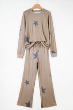 Load image into Gallery viewer, Khaki Retro Star Print Loose Long Sleeve Drawstring Wide Leg 2pcs Lounge Set
