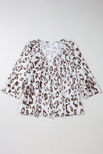 Load image into Gallery viewer, Khaki Leopard Print Ruched V Neck 3/4 Sleeve Blouse
