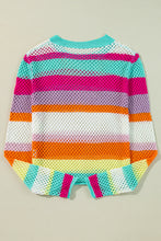 Load image into Gallery viewer, Rose Red Colorblock Patchwork Knit Crochet Eyelet Sweater
