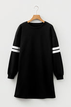 Load image into Gallery viewer, Black Varsity Contrast Banded Sleeve Shift Sweatshirt Dress
