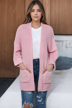 Load image into Gallery viewer, Pink Oversized Fold Over Sleeve Open Front Cardigan
