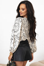 Load image into Gallery viewer, Beige Abstract Print Balloon Sleeve Crew Neck Blouse
