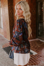 Load image into Gallery viewer, Brown Autumn Floral Print Smocked Cuffs Shift Blouse
