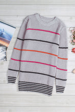 Load image into Gallery viewer, Gray Ribbed Knit Striped Sweater
