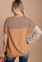 Load image into Gallery viewer, Khaki Color Block Long Sleeve Ribbed Loose Top
