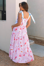 Load image into Gallery viewer, Pink Floral Print Knotted Shoulder Smocked Maxi Dress
