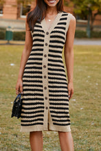 Load image into Gallery viewer, Parchment Buttoned Front Pencil Midi Sleeveless Sweater Dress
