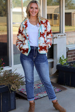 Load image into Gallery viewer, Fiery Red Western Aztec Buttoned Zipper Pockets Fleece Jacket
