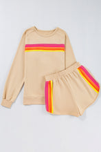 Load image into Gallery viewer, Apricot Striped Accent Pullover and Shorts Two Piece Casual Set
