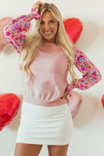 Load image into Gallery viewer, Oatmeal Floral Printed Patchwork Smocked Lantern Sleeve Knit Top
