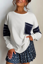 Load image into Gallery viewer, White Exposed Seam Detail Color Block Patch Pocket Drop Shoulder Sweatshirt
