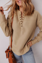 Load image into Gallery viewer, Light French Beige Grommet Detail V Neck Sweatshirt
