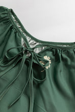 Load image into Gallery viewer, Mist Green Tie Neck Boho Floral Pattern Puff Sleeve Shift Dress
