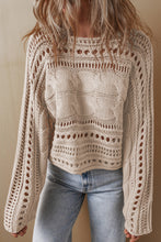 Load image into Gallery viewer, Smoke Gray Hollow-out Cable Knit Cropped Sweater
