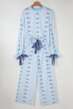 Load image into Gallery viewer, Sky Blue Stripe Bow Star Print Tied Detail 2pcs Lounge Set
