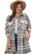 Load image into Gallery viewer, Gray Plus Size Macrame Plaid Coat

