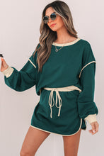 Load image into Gallery viewer, Evergreen Color Contrast Loose Pullover and Lace-up Waist Skort Set
