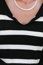 Load image into Gallery viewer, Black Caped V Neck Slit Sleeve Striped/Solid Sweater
