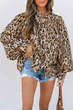 Load image into Gallery viewer, Light French Beige Oversized Leopard Print Balloon Sleeve Casual Shirt
