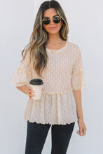 Load image into Gallery viewer, Beige Solid Color Textured Ruffled Short Sleeve Blouse

