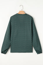 Load image into Gallery viewer, Green Geometric Print Notched Neck Puff Sleeve Blouse
