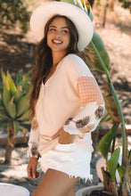 Load image into Gallery viewer, Jet Stream Palm Leaves Polka Dot Puff Sleeve Patchwork V Neck Loose Blouse
