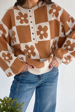 Load image into Gallery viewer, Thai Curry Flower Plaid Henley Baggy Sweater
