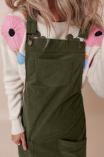 Load image into Gallery viewer, Vineyard Green Solid Front Pockets Sleeveless Corduroy Overall Dress
