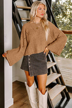 Load image into Gallery viewer, Camel Hollowed Detail Wide Sleeve Loose Pullover Sweater
