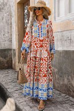 Load image into Gallery viewer, Orange Boho Geometric Printed Long Sleeve Maxi Dress
