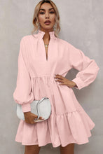 Load image into Gallery viewer, Pink Frilled Stand Collar Long Sleeve Ruffle Dress
