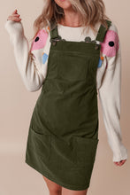 Load image into Gallery viewer, Vineyard Green Solid Front Pockets Sleeveless Corduroy Overall Dress
