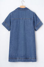 Load image into Gallery viewer, Blue Short Sleeve Collared Patched Pocket Denim Mini Dress
