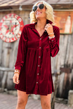 Load image into Gallery viewer, Fiery Red Long Sleeve Ruffle Velvet Button Up Dress
