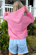Load image into Gallery viewer, Sachet Pink Solid Color Ribbed Zip Up Drawstring Hooded Jacket

