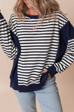Load image into Gallery viewer, White Stripe Color Block Exposed Seam Loose Fit Sweatshirt

