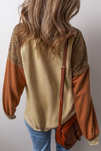 Load image into Gallery viewer, Khaki Lace Patchwork Colorblock Drop Shoulder Sweatshirt
