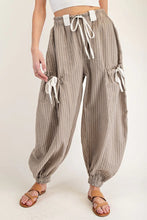 Load image into Gallery viewer, Brown Stripe Drawstring Cargo Jogger Pants with Pockets
