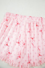Load image into Gallery viewer, Pink Bow Print Contrast Pipping Short Pajamas Set
