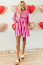 Load image into Gallery viewer, Strawberry Pink Flounce Sleeve Tiered Ruffled Velvet Mini Dress
